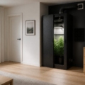 Armario de cultivo interior integrado discretamente en una habitación moderna y ventilada