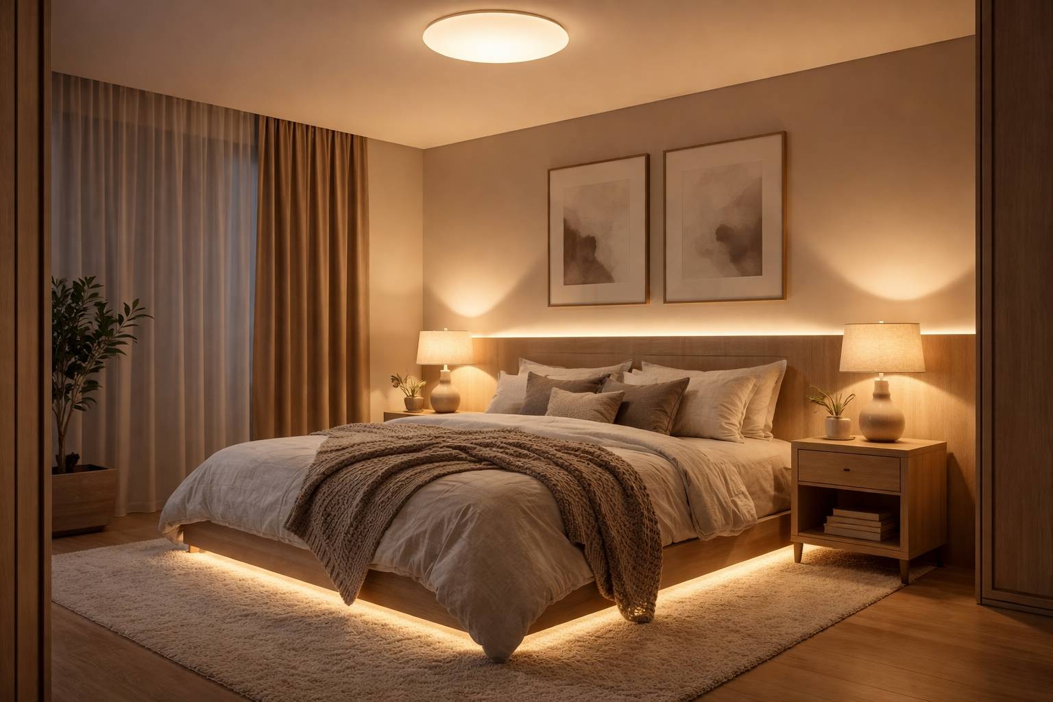 Iluminación por capas en el dormitorio: cómo combinar techo, mesillas y luz indirecta para un ambiente acogedor